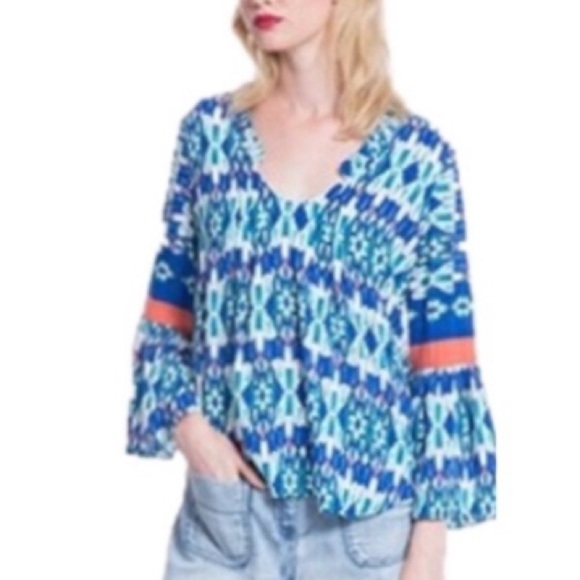 Anthropologie Tops - RARE! ANTHRO PLENTY by TRACY REESE Pintuck Blouse Blue Print